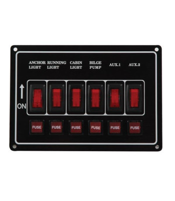 El-panel med 6 kontakter til 12V, vandret