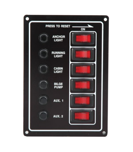 El-panel med 6 kontakter og termosikringer, 12V