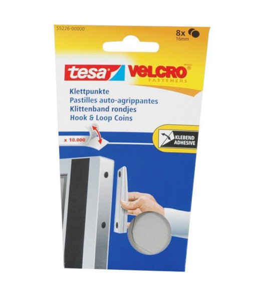 Tesa Velcro Burretape brikker Ø16mm hvid, 8stk