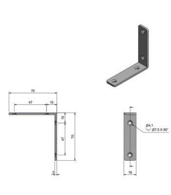 Roca vinkelbeslag 70x70x18mm skrue 4,1mm RF304