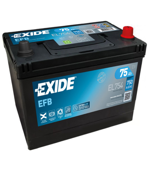 Exide Dual EFB batteri m/modsat polstilling, 75 Amp